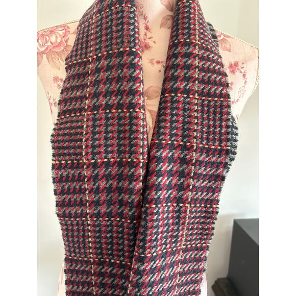 Vintage Scarf Red Black Gray Houndstooth - Picture 1 of 5